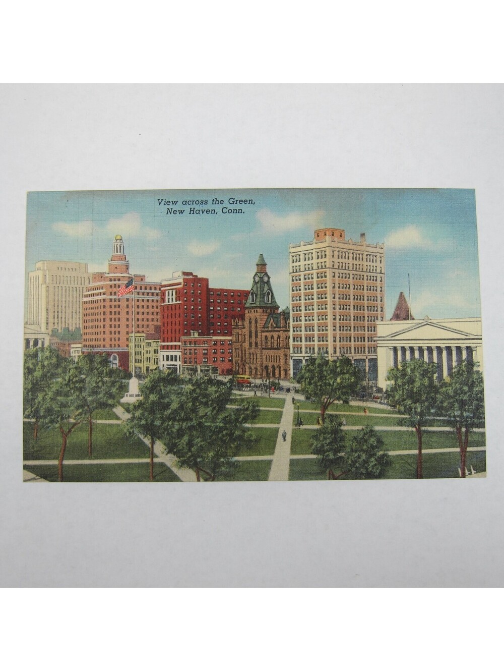 Vintage 1930-40s Linen Postcard New Haven Connecticut View Across Green UNPOSTED